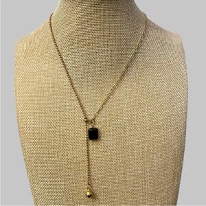 Black Onyx Gold Chain Slider Necklace (Gold Plated)